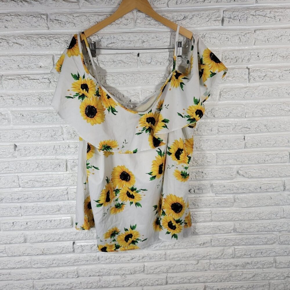 Rose‎ Gal Womens Top 5X Plus Cold Shoulder Sunflowers Adjustable Straps FLO37E